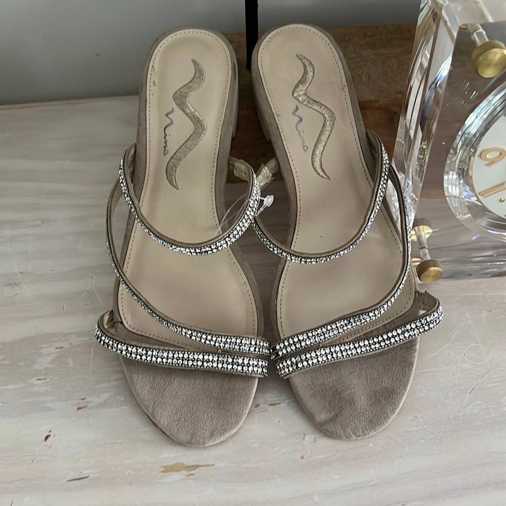 Block Heel Rhinestone strap suade sandal by Nina